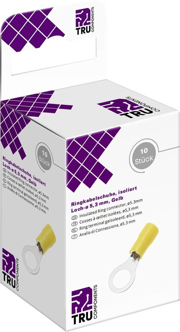 TRU COMPONENTS T2010C294 kulaté kabelové oko Průřez (max.)=6.0 mm² Ø otvoru=5.3 mm částečná izolace žlutá 10 ks