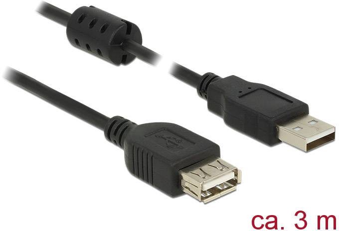 Delock USB kabel USB 2.0 USB-A zástrčka, USB-A zásuvka 3.00 m černá s feritovým jádrem 84886