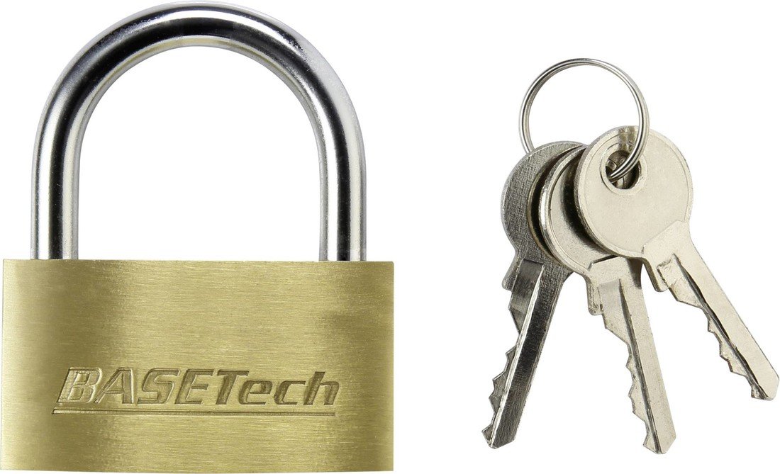 Basetech 1363029 visací zámek 49 mm zámky s různými klíči   zlatožlutá  na klíč