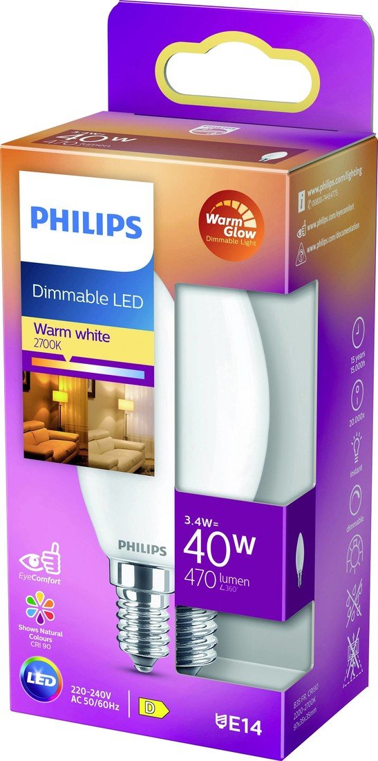 Philips Lighting 871951432429900 LED Energetická třída (EEK2021) D (A - G) E14 svíčkový tvar 3.4 W = 40 W teplá bílá (Ø x d) 35 mm x 99 mm  1 ks