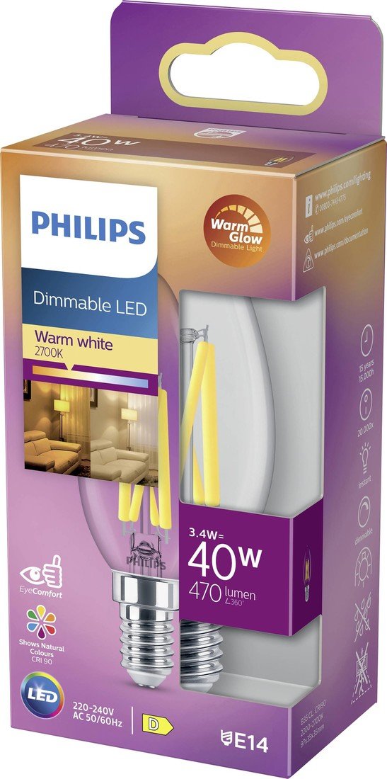 Philips Lighting 871951432421300 LED Energetická třída (EEK2021) D (A - G) E14 svíčkový tvar 3.4 W = 40 W teplá bílá (Ø x d) 35 mm x 97 mm  1 ks