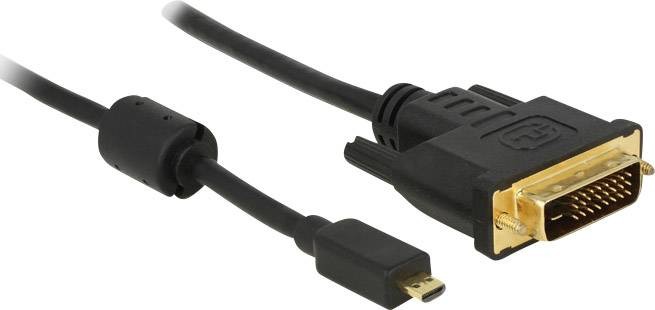 Delock HDMI / DVI kabelový adaptér Zástrčka HDMI Micro-D, DVI-D 24 plus 1pol. Zástrčka 1.00 m černá 83585 s feritovým jádrem, lze šroubovat, pozlacené kontakty HDMI kabel