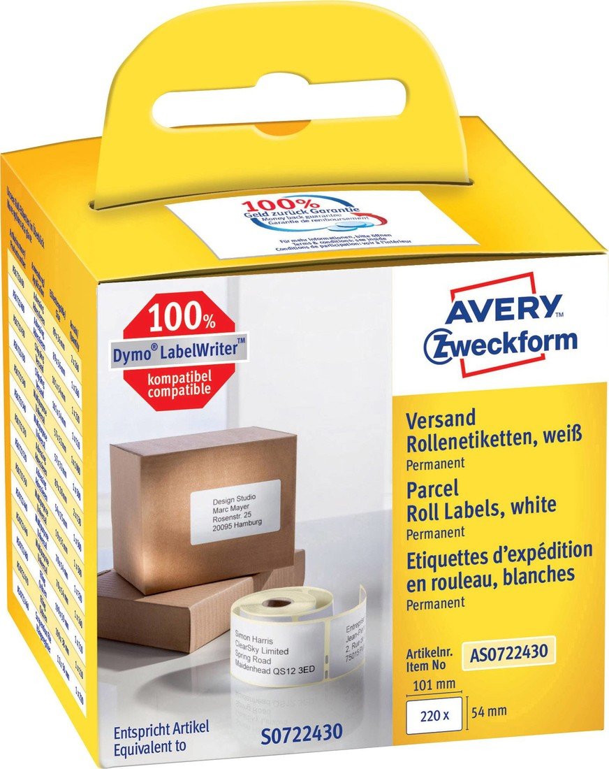 Avery-Zweckform etikety v roli kompatibilní náhradní DYMO, Seiko 99014, S0722430 101 x 54 mm papír bílá 220 ks permanentní  přepravní štítky AS0722430