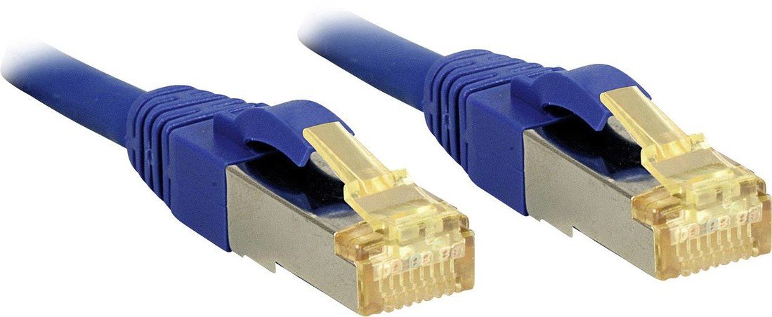 LINDY 47281 RJ45 síťové kabely, propojovací kabely CAT 6a (surový kabel CAT 7)  S/FTP 5.00 m modrá s ochranou 1 ks