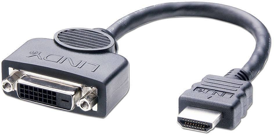 LINDY HDMI / DVI kabelový adaptér Zástrčka HDMI-A, DVI-D 24 plus 1pol. zásuvka 0.20 m černá 41227  HDMI kabel