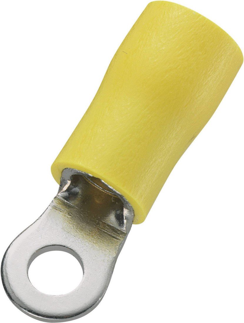 TRU COMPONENTS 738406 kulaté kabelové oko Průřez (max.)=6 mm² Ø otvoru=10.5 mm částečná izolace žlutá 50 ks