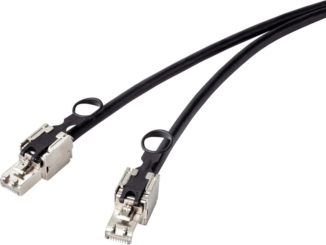 Renkforce RF-4538224 RJ45 síťové kabely, propojovací kabely CAT 6A S/FTP 5.00 m černá se stahovacím kroužkem pro odblokování 1 ks