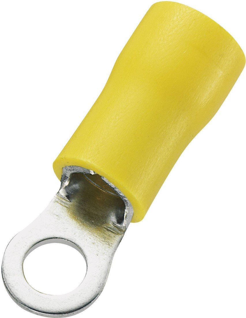 TRU COMPONENTS 746628 kulaté kabelové oko  Průřez (max.)=6 mm² Ø otvoru=4.3 mm částečná izolace žlutá 50 ks