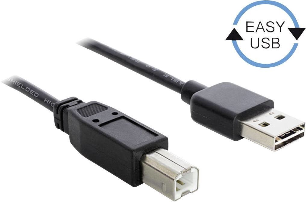 Delock USB kabel USB 2.0 USB-A zástrčka, USB-B zástrčka 1.00 m černá oboustranně zapojitelná zástrčka, pozlacené kontakty 83358