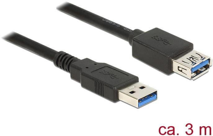 Delock USB kabel USB 3.2 Gen1 (USB 3.0 / USB 3.1 Gen1) USB-A zástrčka, USB-A zásuvka 3.00 m černá pozlacené kontakty 85057