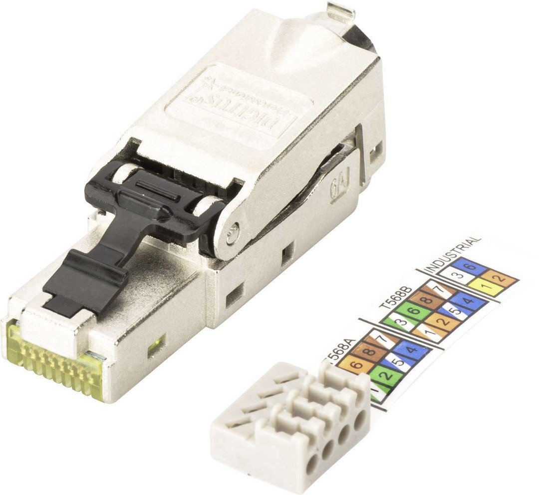 Digitus RJ45 síťový konektor CAT 6A, nevybavený specifikací [1x LSA, IDC konektor, rychlospojka - 1x RJ45 zástrčka, RJ45 zástrčka 8p8c]  stříbrná, ocelová