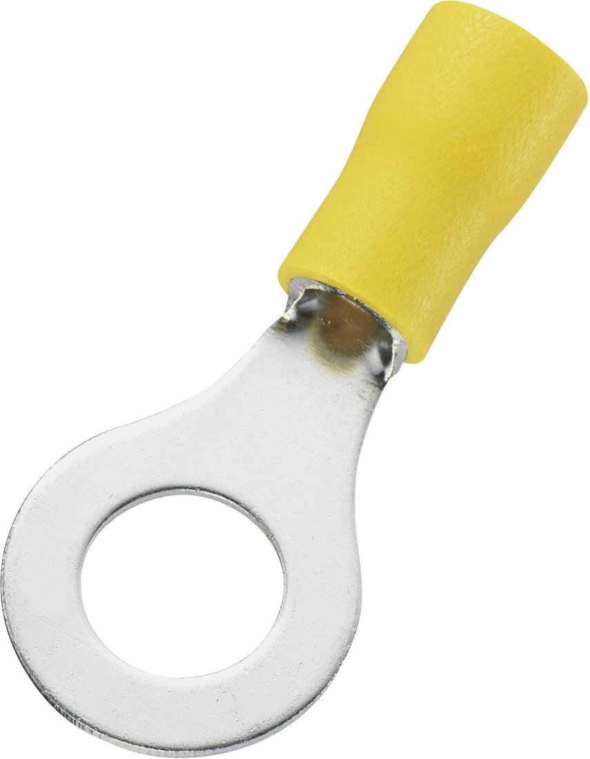 TRU COMPONENTS 746750 kulaté kabelové oko Průřez (max.)=6 mm² Ø otvoru=8.4 mm částečná izolace žlutá 50 ks