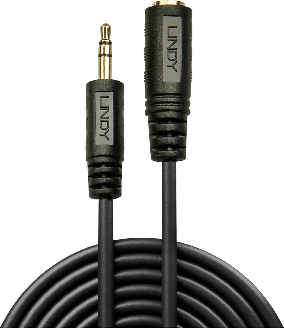 LINDY 35654 jack audio prodlužovací kabel [1x jack zástrčka 3,5 mm - 1x jack zásuvka 3,5 mm] 5.00 m černá