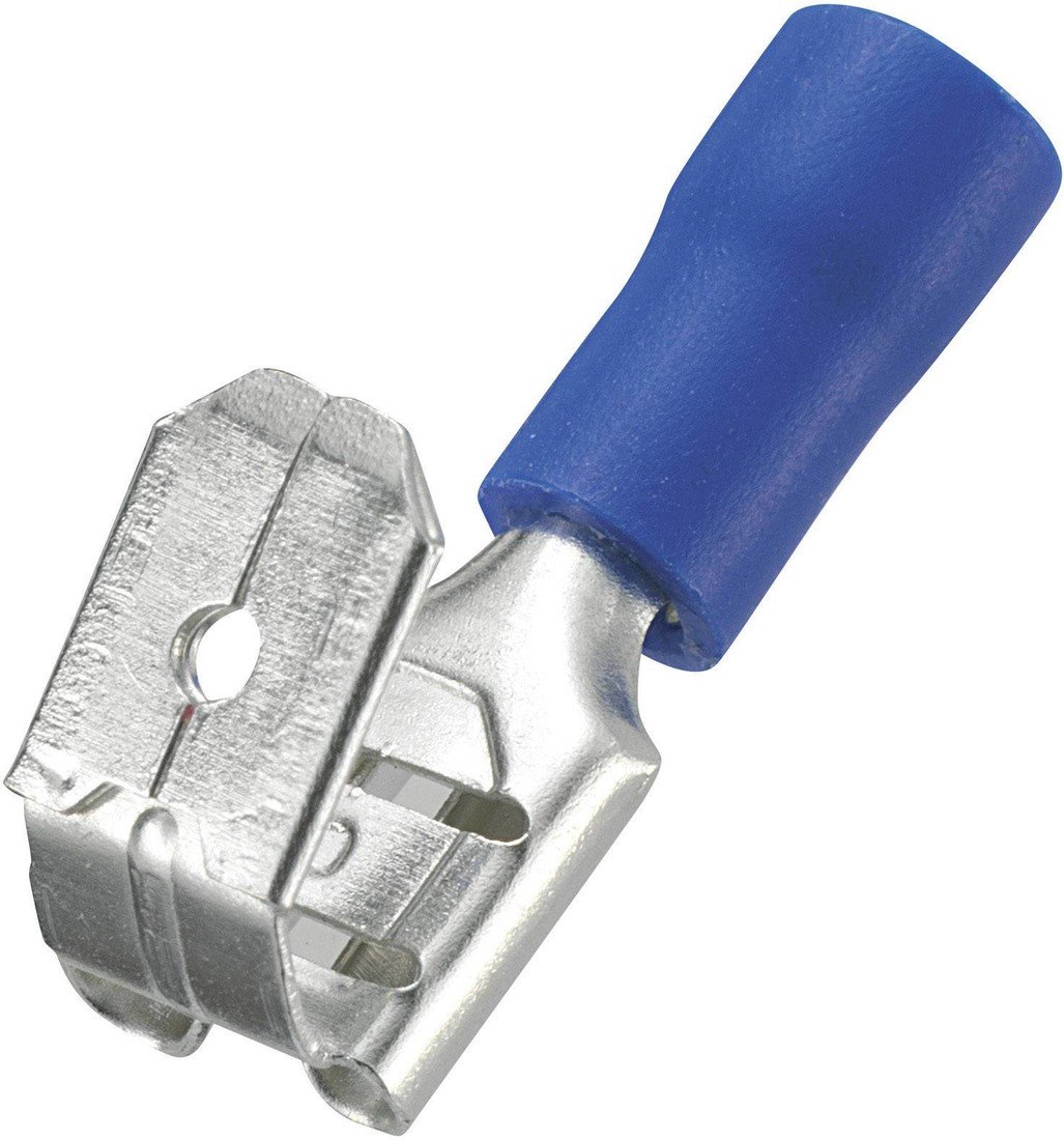 TRU COMPONENTS 745034 faston zásuvka s odbočkou Šířka zástrčky: 6.4 mm Tloušťka konektoru: 0.8 mm 180 ° částečná izolace modrá 50 ks