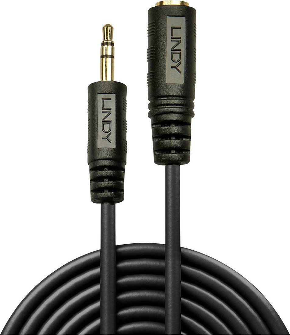 LINDY 35653 jack audio prodlužovací kabel [1x jack zástrčka 3,5 mm - 1x jack zásuvka 3,5 mm] 3.00 m černá