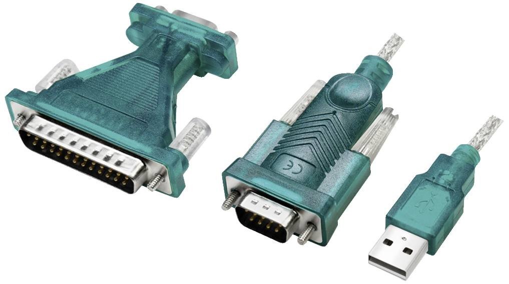 LogiLink sériový adaptér [1x USB 2.0 zástrčka A - 1x D-SUB zástrčka 9pólová, D-SUB zástrčka 25pólová] 1.3 m zelená