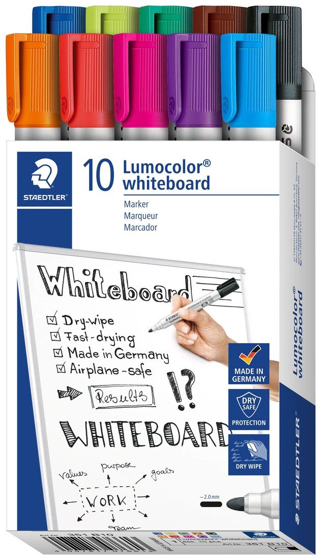 Staedtler 351 B10 Lumocolor® whiteboard marker 351 popisovač na bílé tabule červená, oranžová, fialová, modrá, zelená, hnědá, černá, světle zelená, světle modrá, růžová 10 ks/bal.