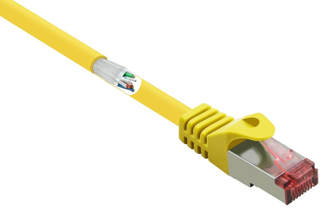 Renkforce RF-5412138 RJ45 síťové kabely, propojovací kabely CAT 6 S/FTP 20.00 m žlutá s ochranou, pozlacené kontakty, samozhášecí 1 ks