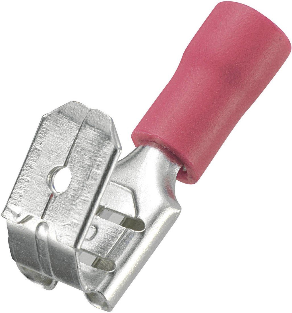 TRU COMPONENTS 1572129 faston zásuvka s odbočkou Šířka zástrčky: 6.4 mm Tloušťka konektoru: 0.8 mm 180 ° částečná izolace červená 50 ks