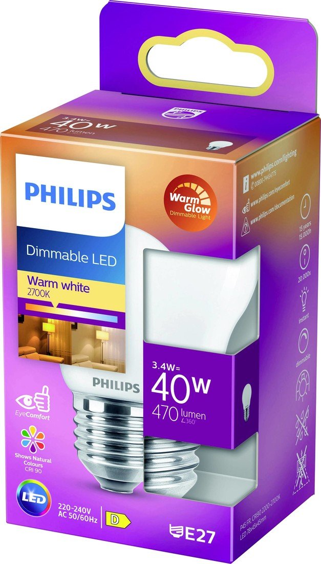 Philips Lighting 871951432449700 LED Energetická třída (EEK2021) D (A - G) E27 kapkový tvar 3.4 W = 40 W teplá bílá (Ø x d) 45 mm x 78 mm  1 ks