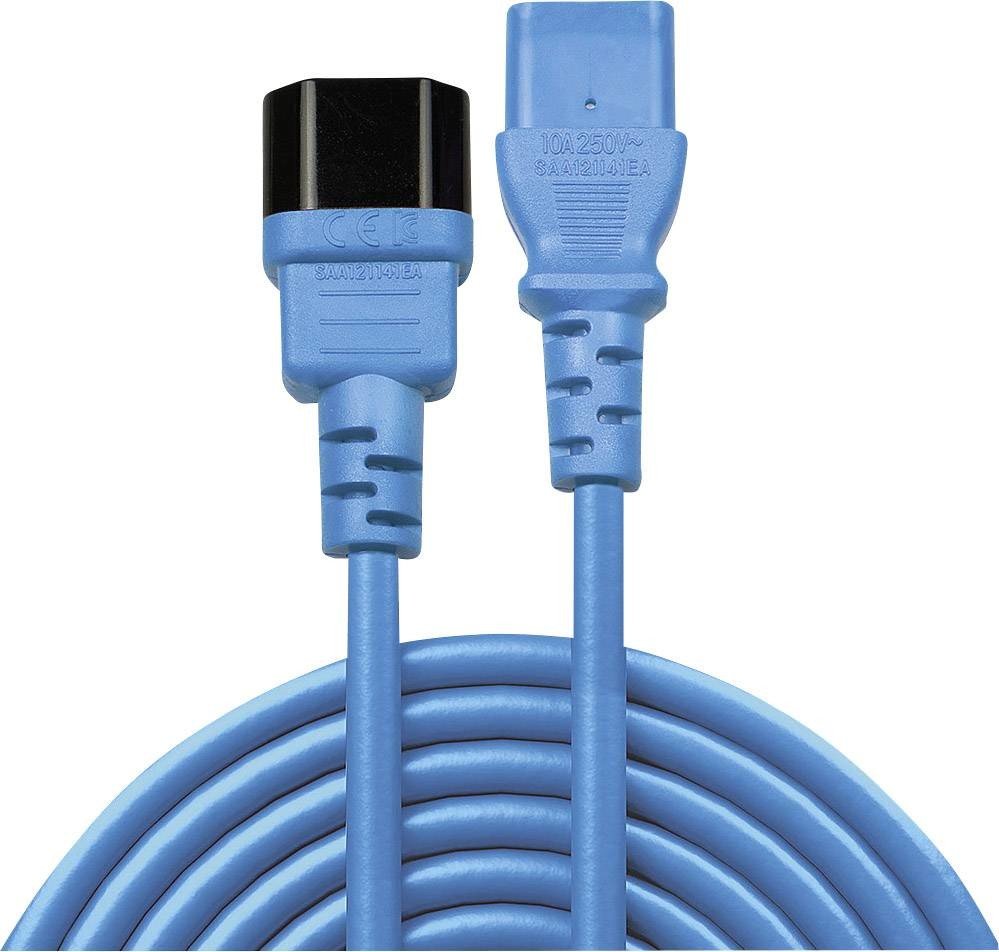 LINDY napájecí prodlužovací kabel [1x IEC zástrčka C14 10 A - 1x IEC C13 zásuvka 10 A] 0.50 m modrá