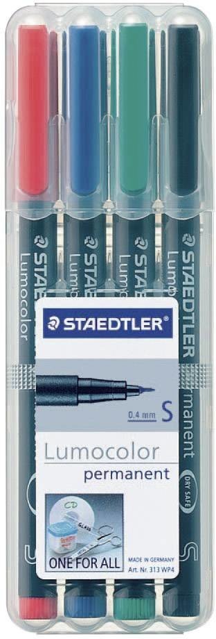 Staedtler Lumocolor permanent S DRY SAFE 313 WP4 permanentní popisovač červená, modrá, zelená, černá Vodotěsné: Ano
