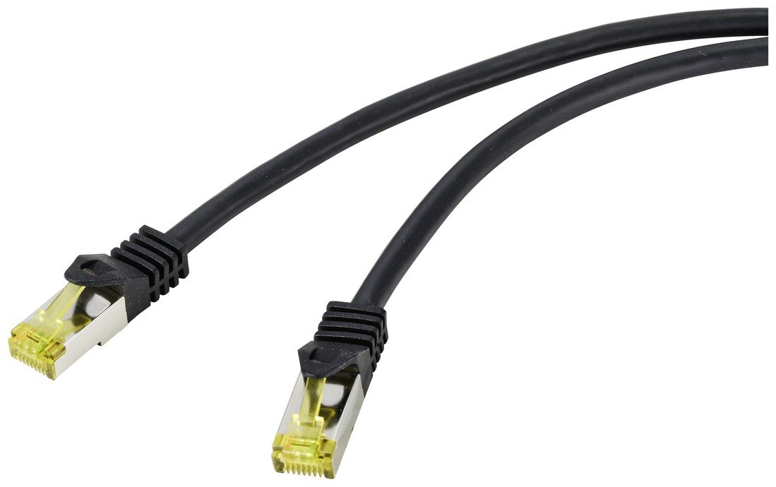 Renkforce RF-4995166 RJ45 síťové kabely, propojovací kabely CAT 6a (surový kabel CAT 7)  S/FTP 10.00 m černá krytí TPE, flexibilní provedení, samozhášecí 1 ks