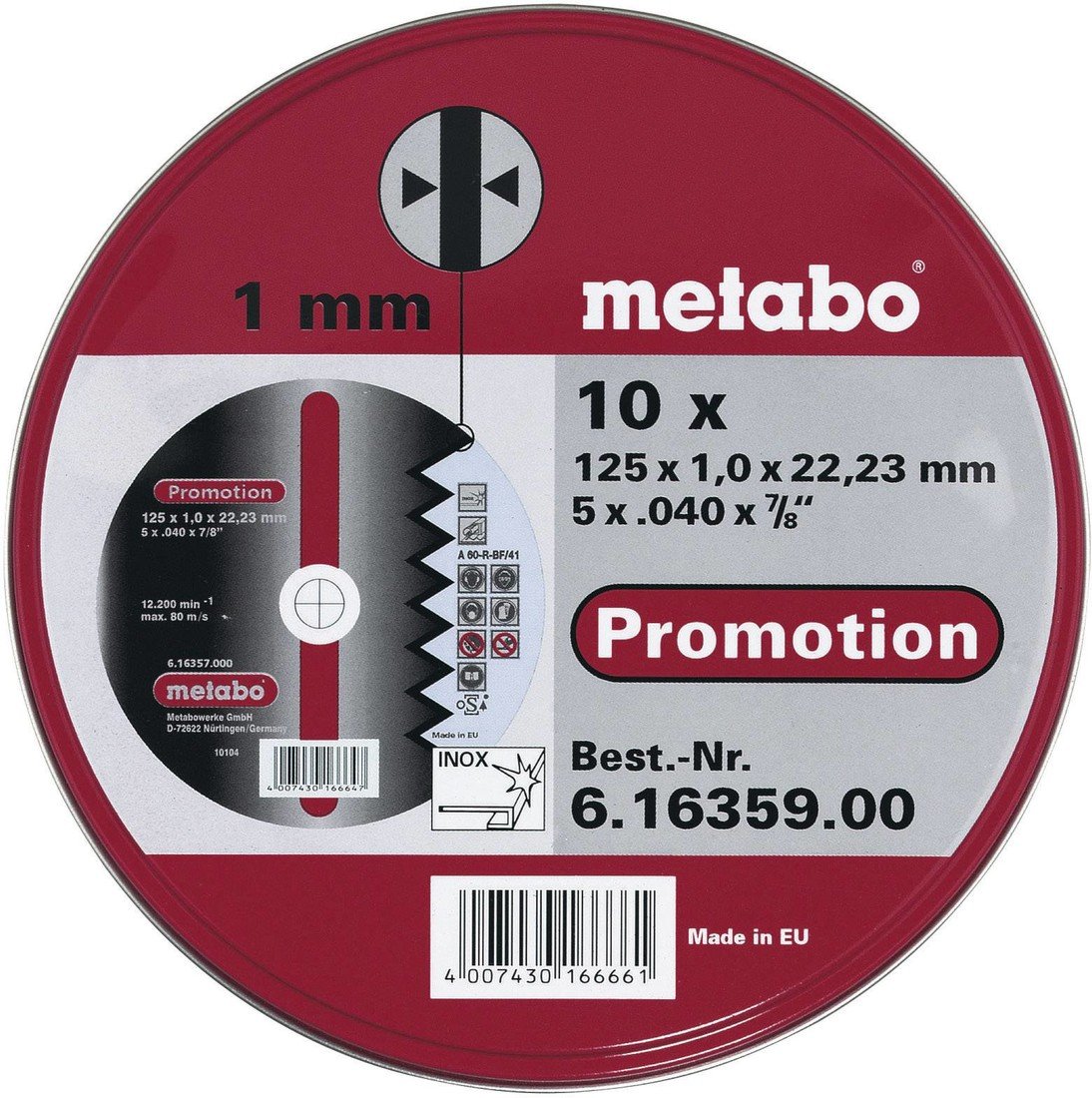 Metabo  616359000 řezný kotouč rovný 125 mm 10 ks ocel, nerezová ocel