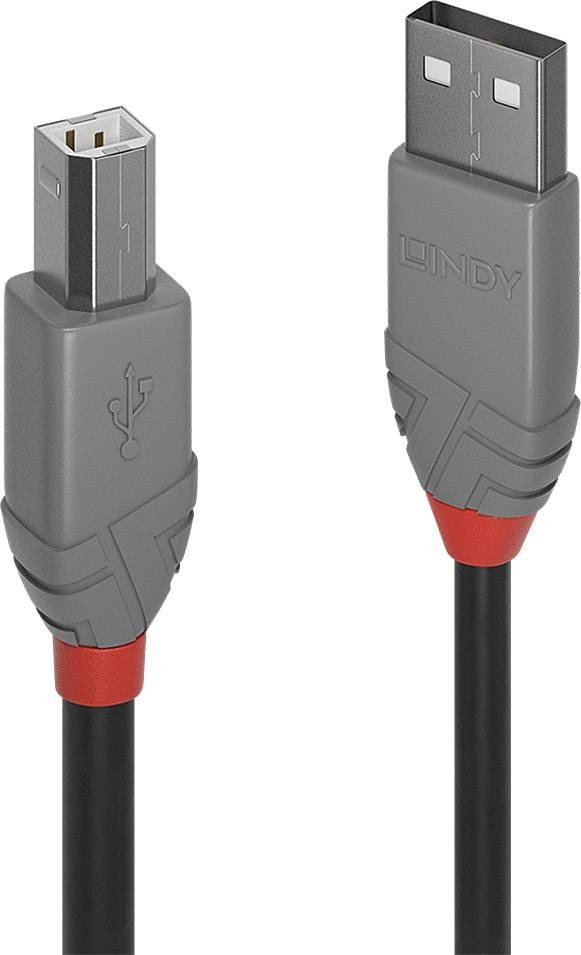 LINDY USB kabel USB 2.0 USB-A zástrčka, USB-B zástrčka 7.50 m černá  36676