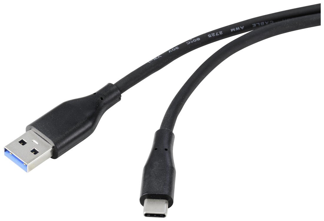 Renkforce USB kabel USB 3.2 Gen1 (USB 3.0 / USB 3.1 Gen1) USB-A zástrčka, USB-C ® zástrčka 1.50 m černá PVC plášť, flexibilní provedení RF-4995174