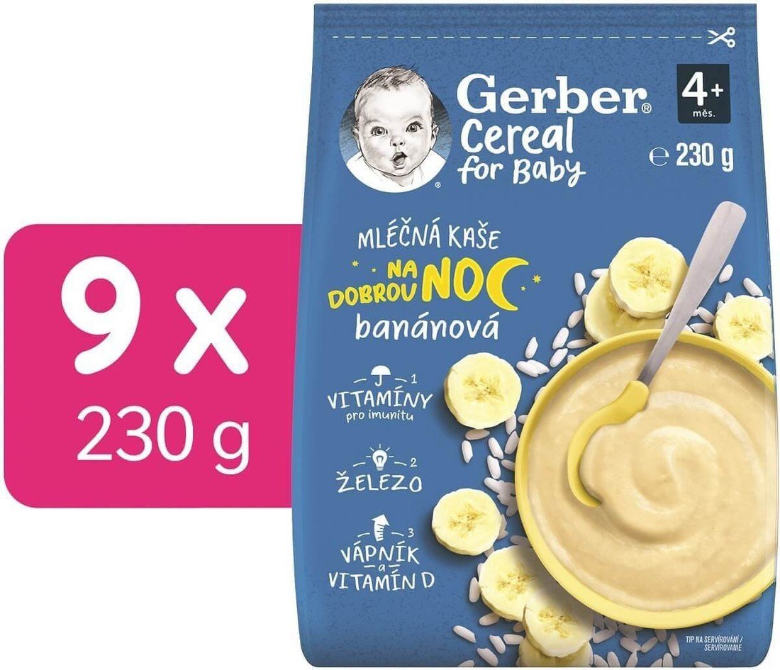 Gerber Cereal mléčná kaše banánová Dobrou noc 9x230 g