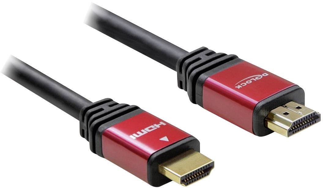 Delock HDMI kabel Zástrčka HDMI-A, Zástrčka HDMI-A 5.00 m červená/černá 84335 pozlacené kontakty, s feritovým jádrem HDMI kabel