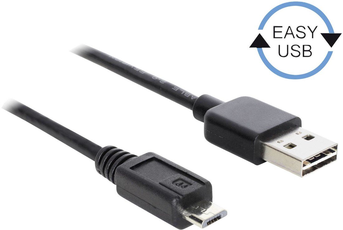 Delock USB kabel USB 2.0 USB-A zástrčka, USB Micro-B zástrčka 5.00 m černá oboustranně zapojitelná zástrčka, pozlacené kontakty, UL certifikace 83369