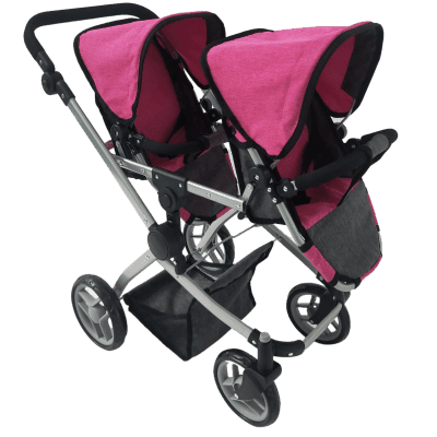 Dětský kočárek pro dvojčata - růžovo/černý