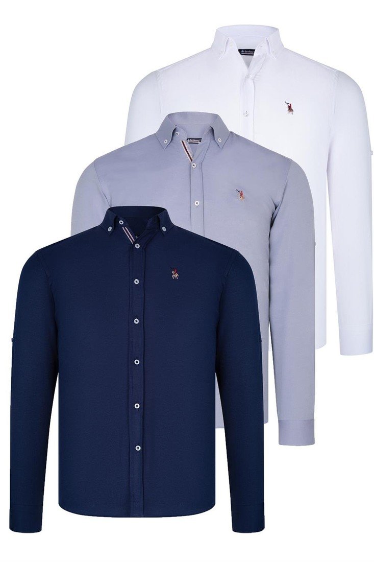 TRIPLE SET G674 DEWBERRY MENS SHIRT-NAVY BLUE-WHITE-GREY