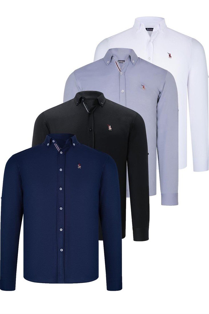 QUAD SET G674 DEWBERRY MENS SHIRT-BLACK-WHITE-NAVY BLUE-GREY