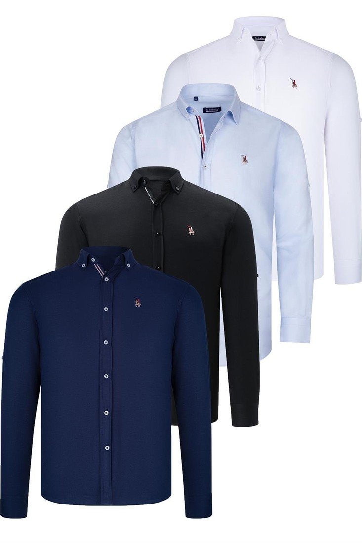 QUAD SET G674 DEWBERRY MENS SHIRT-BLACK-WHITE-NAVY BLUE-LIGHT BLUE