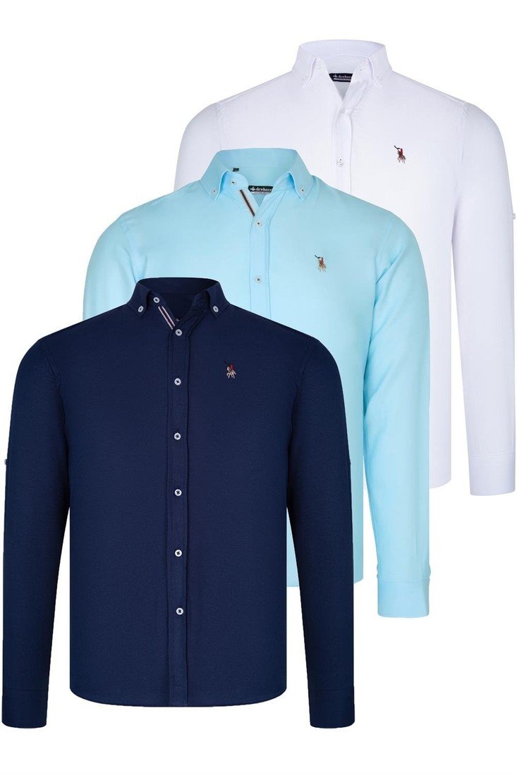 TRIPLE SET G674 DEWBERRY MENS SHIRT-BLACK-WHITE-CYAN