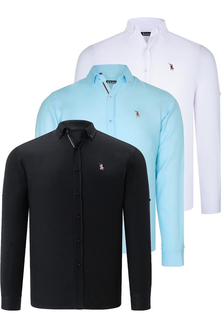 TRIPLE SET G674 DEWBERRY MENS SHIRT-NAVY BLUE-WHITE-CYAN