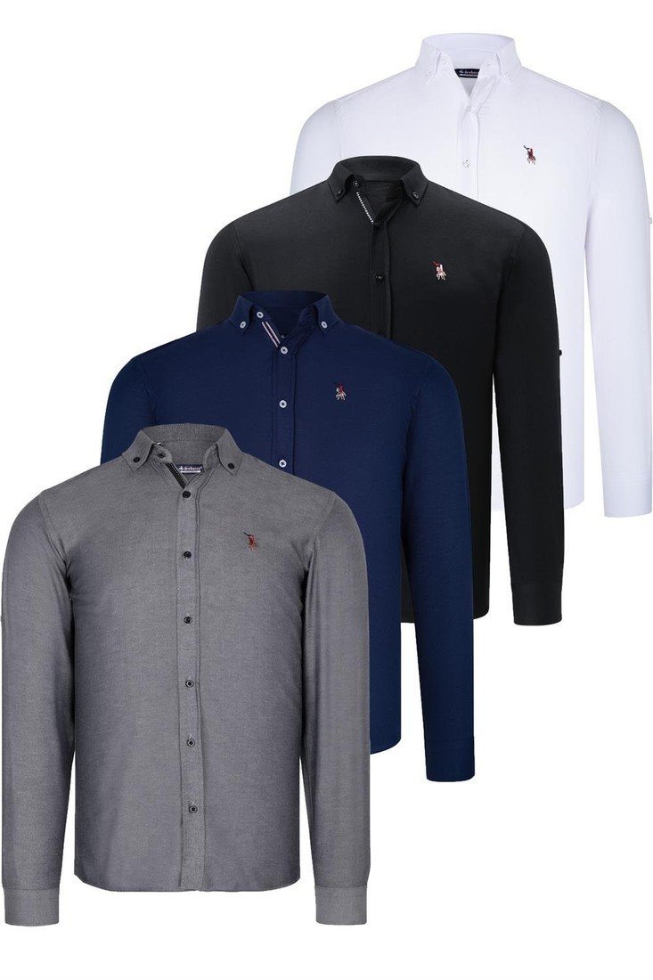 QUAD SET G674 DEWBERRY MENS SHIRT-BLACK-WHITE-NAVY BLUE-SMOKED