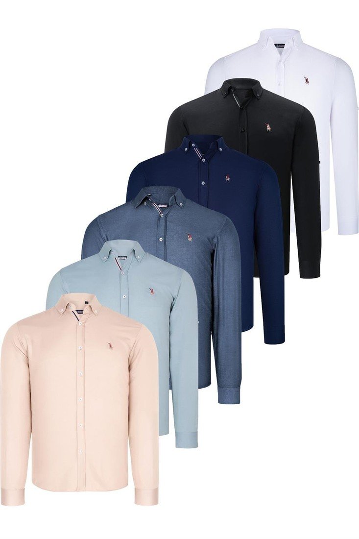 SIX SET G674 DEWBERRY MENS SHIRTS-BLACK-WHITE-NAVY BLUE-OIL-WATER GREEN-BEIGE
