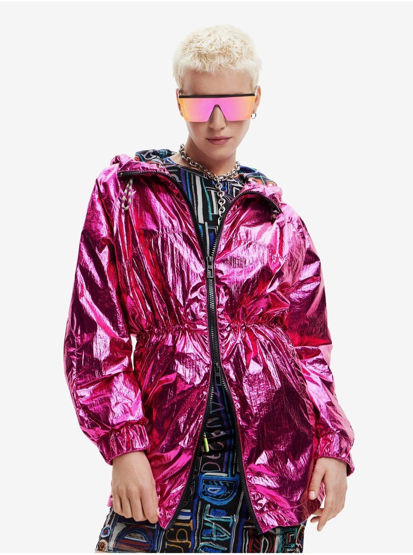 Tmavě růžová dámská metalická parka Desigual Ontario - Dámské
