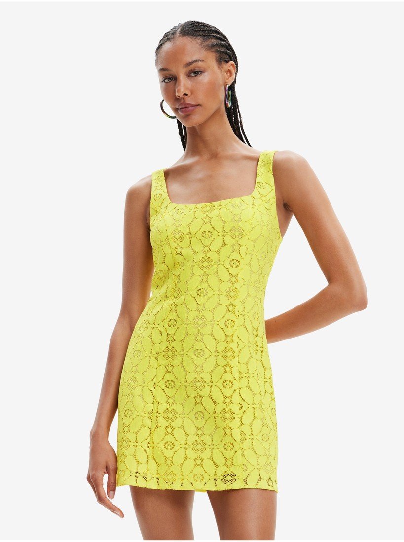 Žluté dámské krajkové šaty Desigual Newcastle - Dámské