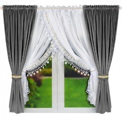Luxusní komplet na okno s velurovými závěsy grafitový