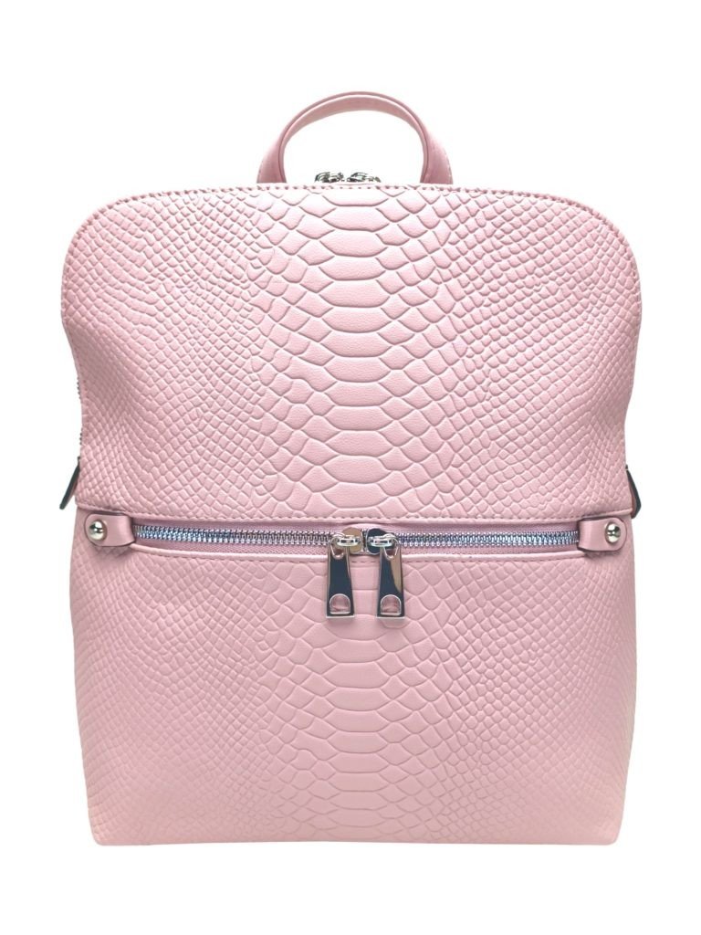 Světle růžový dámský batoh s hadí texturou