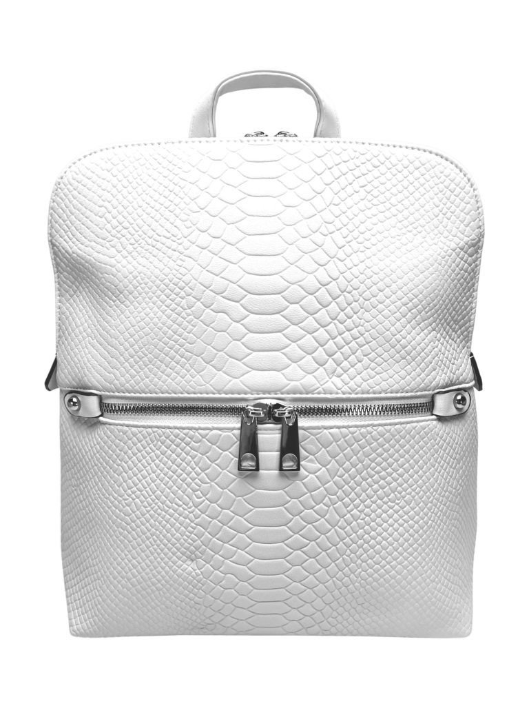 Bílý dámský batoh s hadí texturou