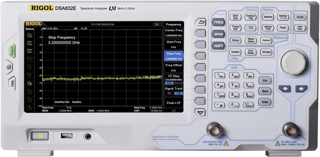 Spektrální analyzátor Rigol DSA832E, 9 kHz - 3,2 GHz GHz, N/A, Kalibrováno dle bez certifikátu