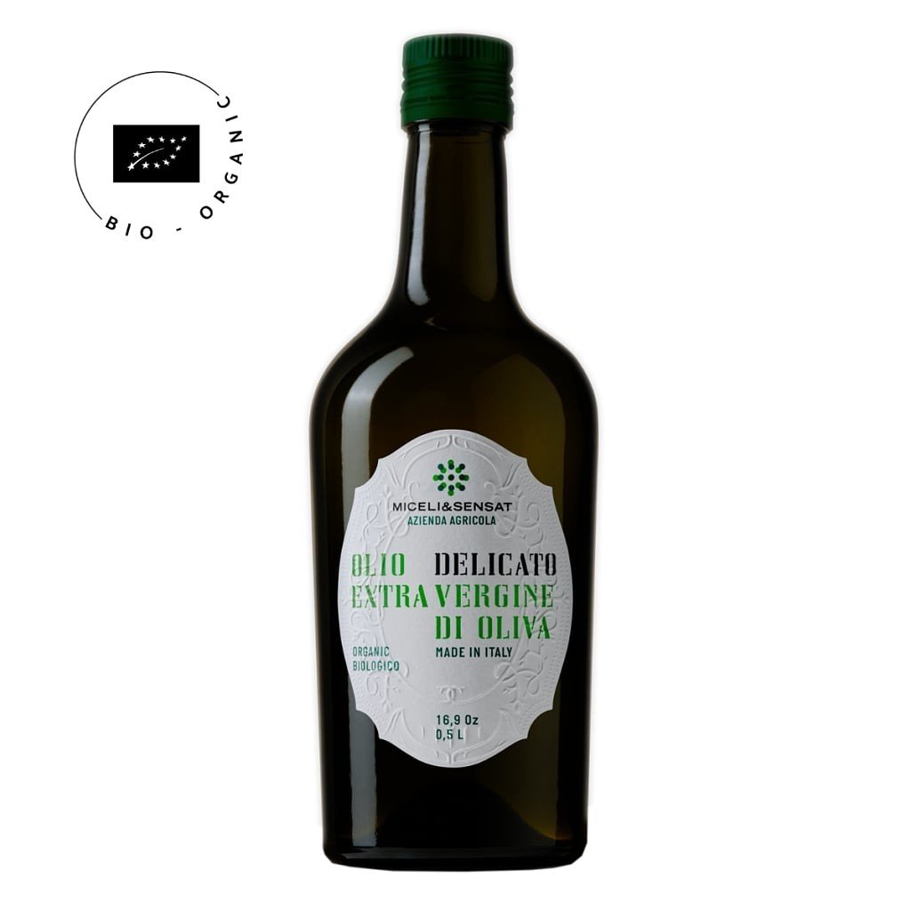 Prémiový BIO extra panenský olivový olej DELICATO 500 ml z italské farmy MICELI & SENSAT