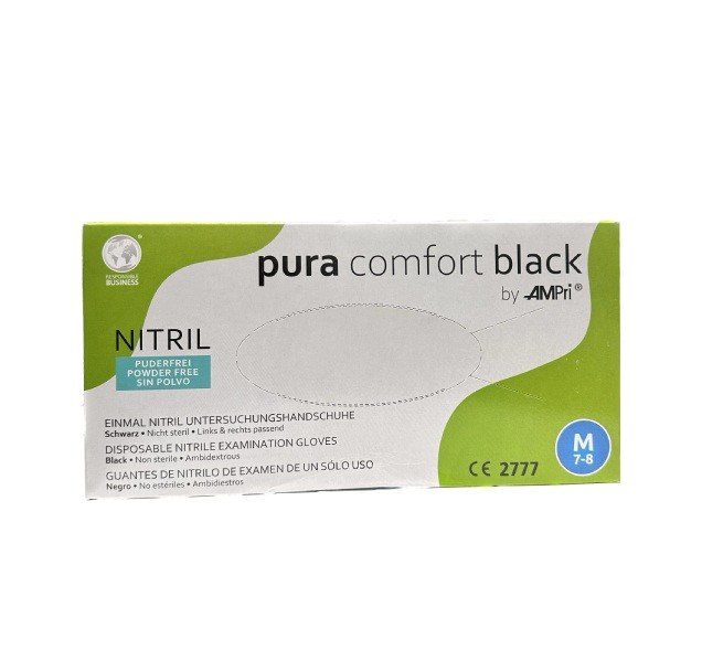 PuraComfort Black (Style Black, Maxter) Nitrile Gloves Powderfree - černé bezpúdrové nitrilové rukavice, 100 ks M - Medium (zn. Pura Comfort)