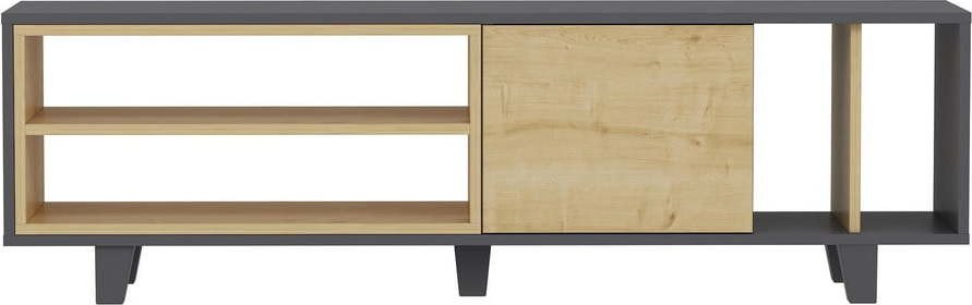Šedý/přírodní TV stolek v dekoru dubu 160x49 cm Rosmar – Kalune Design